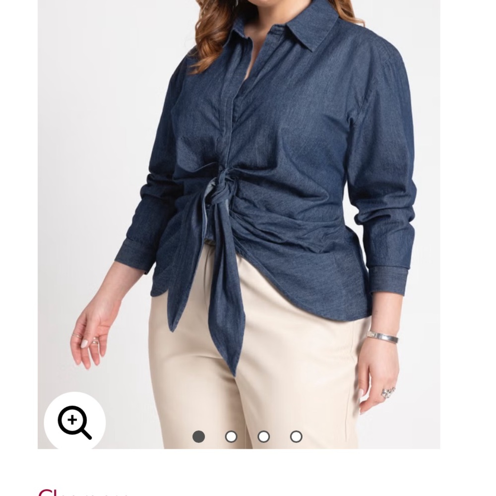 Eloquii Dark Blue Button-Down Tie-Front Shirt